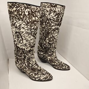 Vintage MAUD FRIZON Zebra Animal Print Calf Hair Brown Beige Boots Size 35